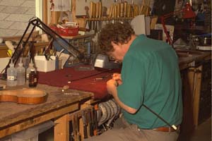 Ron working on a fine French bow